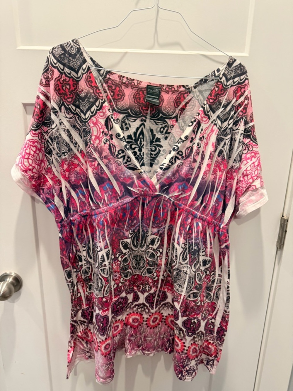 Catalina 3X Plus Size Boho Printed Top Empire Waist Pink Black Blouse